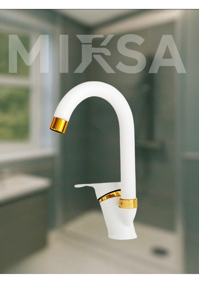 Lüx Beyaz-gold Baston Borulu Banyo Lavabo Bataryası, Musluğu, Çift Su Girişli