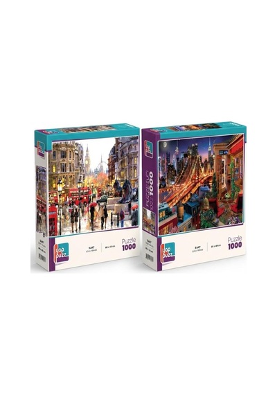 Londra Aslanı Ve Işıklar Altında İkili Set - 2 X 1000 Parça Manzara İkili Puzzle Seti
