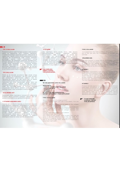 Jove Collagen Komplex Kollajen Tip 1-2-3 Hidrolize Kollajen Peptit Hyaluronik Asit C ve D3 Vitamini  60 Kapsül