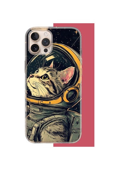 İphone 16 Pro Max Uyumlu Astronot Kedi Uv Baskılı Silikon Kılıf Renkli