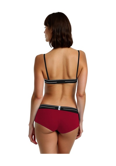 Yohannes Club, Kadın Pamuklu İç Çamaşırı Takımı, Renk Seçenekli, Üçgen Sütyen-kemerli Boyshort-boxer Külot Bordo