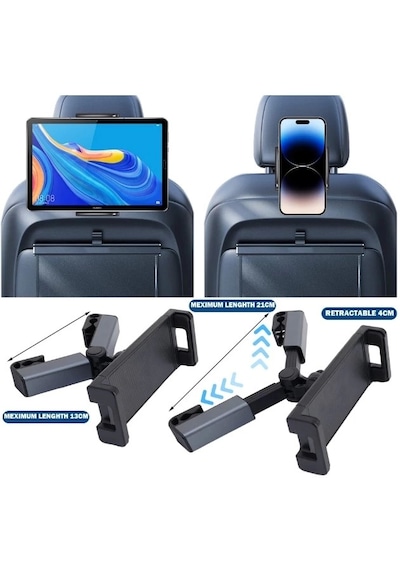 Araç Koltuk Arkası Tablet Tutucu, Telefon Tutucu, Tablet/telefon Tutucu, 360 İpad Pro 12.9 Mini Air Siyah