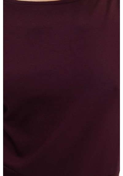Tudors Kadın Slim Fit Dar Kesim Kısa Kollu Kayık Yaka Mürdüm Tişört-50568