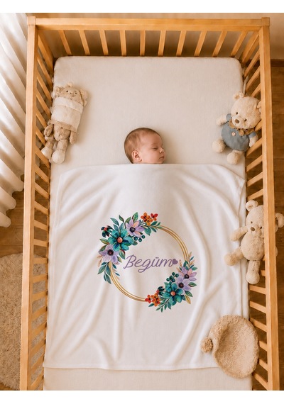 Kız Bebek Hediyesi İsme Özel 80x80 Cm Çift Kat Penye Bebek Battaniyesi %100 Pamuk Ham Bez Kıyafet Keseli 1026bk0x Ekru