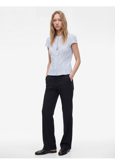 Koton Viskon Karışımlı Slim Fit Düğmeli İspanyol Paça Pantolon Lacivert Çizgili 6sal40088ık Koton Viskon Karışımlı Slim Fit Düğmeli İspanyol Paça Pantolon Lacivert Çizgili 6sal40088ık