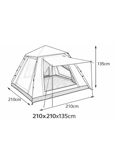 4 Kişilik Otomatik Kamp Çadırı 210x210x135 Cm Su Geçirmez Tenteli Çadır + Kamp Lambası Koyu Yeşil