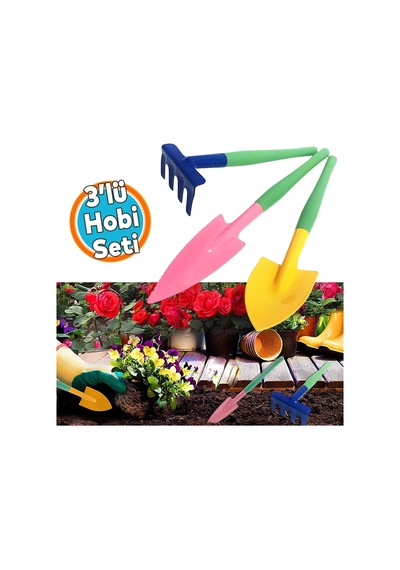Küçük Hobi Set 3'lü Çapa Tırmık Metal Bahçe Tarla Çim Peyzaj Bitki Çiçek Ekme Toprak İşleme Küreği