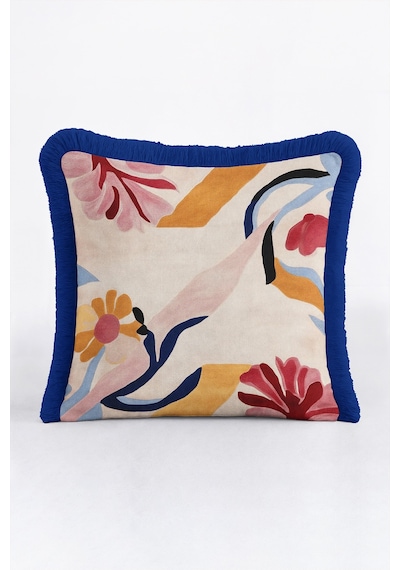 Soyut Çiçek Desenli Floral Saçaklı Yastık Kılıfı-sanatsal Boho Krem Lacivert Püsküllü Kırlent Kılıfı Haki