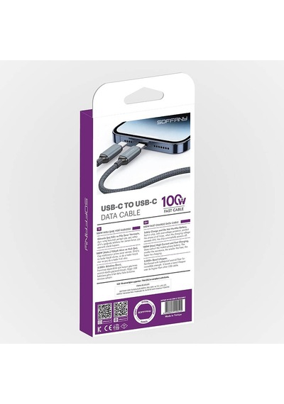 T1798 100w Süper Hızlı Şarj Kablosu 6a Type-c To Type-c Örgülü Da
