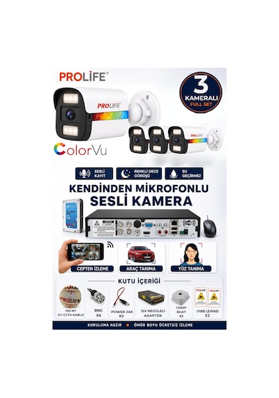 3 Lü Sesli Güvenlik Kamerası 5 Mp Gece Renkli Yüz Ve Araç Tanımalı Full Hd Kamera Sistemi