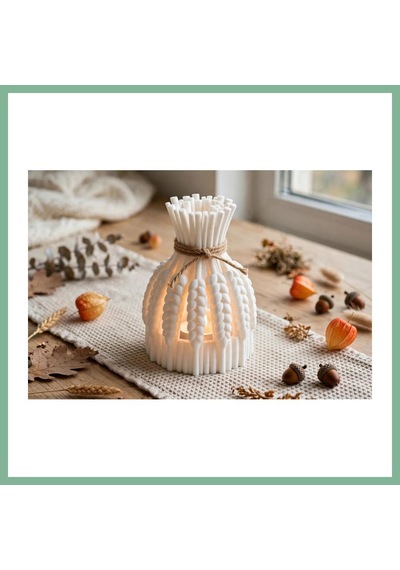 Bşkvirgo 3d Baskı Buğday Demeti Tealight Mumluk Jüt İpli Dekoratif Sonbahar Hasat Feneri Şamdan Masa Süsü Bsk2026 Çok Renkli