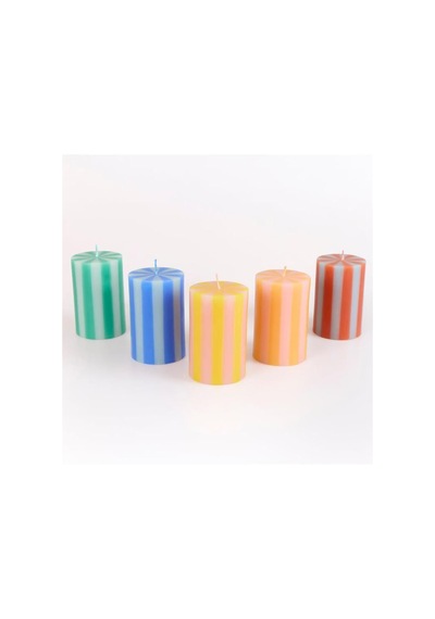 Meri Meri - Bright Striped Pillar Candles - Parlak Çizgili Sütun Mumlar - 5 Adet Çok Renkli