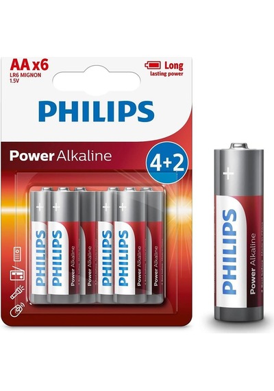 Philips Lr6p6bp/10 Lr6 Mignon 1.5 Volt 4+2 Power Alkaline Aa Kalem Pil 6'li Paket -186980
