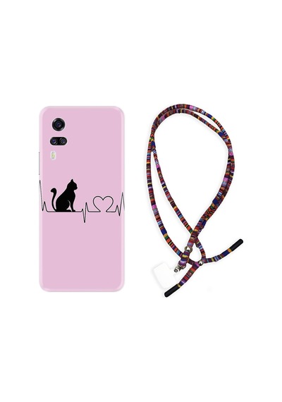 Vivo Y51 Kılıf Rasta Boyun Askılı Pink Cat Heart 1303