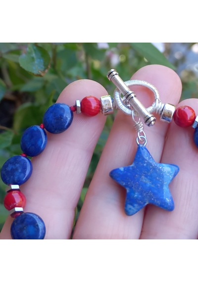 Sibelce 2283 Lapis Lazuli Mercan El Yapımı Düğümlü Bileklik