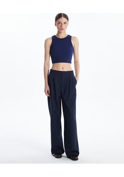 Lcw Vision Lacivert Bisiklet Yaka Dokulu Kadın Crop