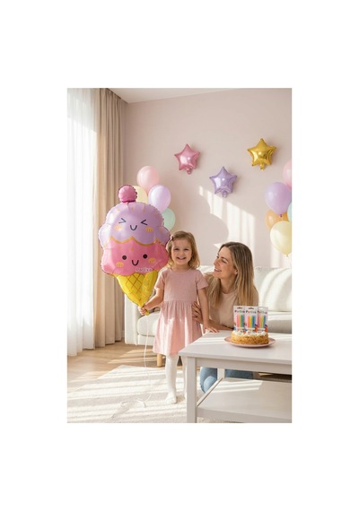 Külah Dondurma Figürlü Pembe Folyo Balon Kız Çocuk Doğum Günü Ice Cream Konsept Parti Süsleme Çok Renkli