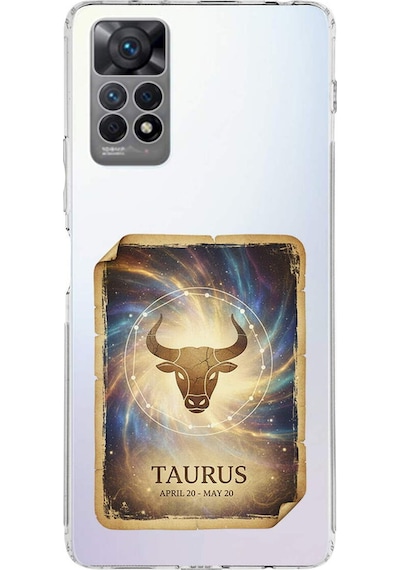 Redmi Note 12 Pro 4g İle Uyumlu Burç Kartları Boğa Tasarımlı Şeffaf Silikon Kılıf Şeffaf