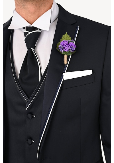 Ysf Erkek Lacivert Yelekli Mono Yaka Slim Fit Damatlık