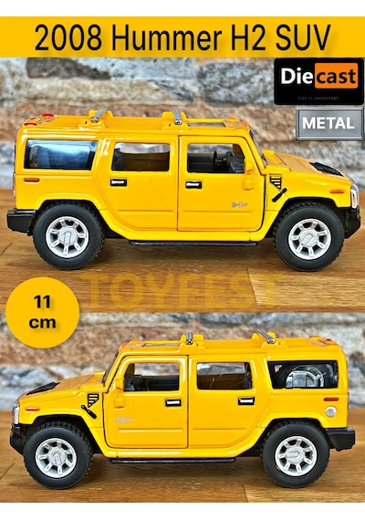 2008 Hummer H2 Suv Çek Bırak Die - Cast Kapıları Açılabilen Metal Model Araba - Sarı 11.5 Cm