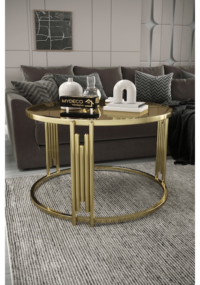 Piyano Tekli Orta Sehpa Gold Ayak Bronz Ayna