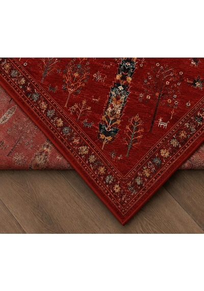 Doğal İplik Şönil Dokuma Pamuk Taban Halı Koridor Halısı Kilim Antre, Salon Ofis Genç Odası, Kırmızı, 120 X 180 Nakkaş-8