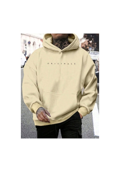 Medinenur Originals Baskılı Kapüşonlu Sweatshirt Bej