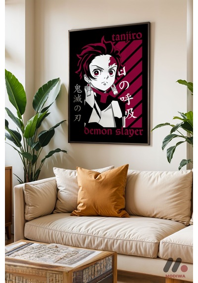 Demon Slayer Tanjiro Anime Poster, Siyah Çerçeveli Duvar Tablosu - Anime Severlere Özel Hediye