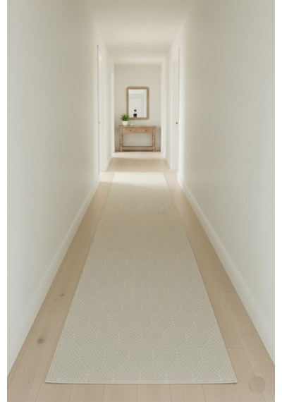 Raschel Carpet Yaprak Krem Emboss Premium Seri Yeni Nesil Kaymaz Taban Jel Taban Halı Yolluk Antre Hol Krem
