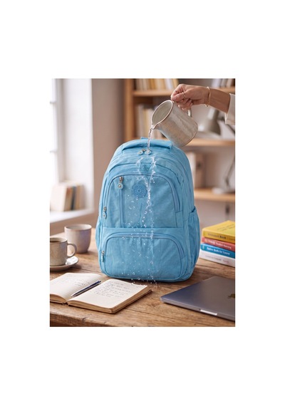 Unisex Su Geçirmez Çok Bölmeli Krinkıl Kumaş Okul Çantası Laptop Çantası Mavi Mavi