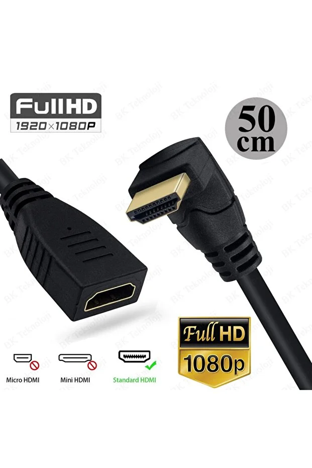 50 Cm Hdmi Uzatma Kablosu 90 Derece Açı Erkek Dişi Adaptör Tvler Dizüstü Bilgisayarlar İçin L Tipi 50cm