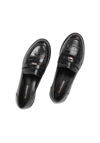 Kadın Siyah Kroko Rugan Deri Loafer
