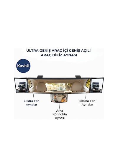 Polham Kavisli Ultra Geniş Araç İçi Dikiz Aynası Ekstra Yan Ve Kör Nokta Aynalı, Tüm Araçlara Uyumlu