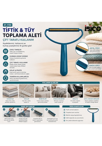 2in1 Başlı Plastik Saplı Metal Tiftik Tüy Toplama Pls.kaşıyıcı Aparat Pet Shop 5492