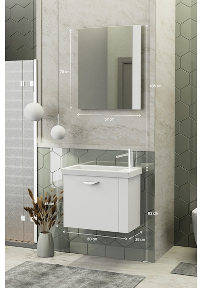 Biani Maxila 60 cm Banyo Dolabı,Seramik Lavabolu, Aynalı,Lavabo Dahil,Mdf,Beyaz Biani Maxila 60 cm Banyo Dolabı,Seramik Lavabolu, Aynalı,Lavabo Dahil,Mdf,Beyaz