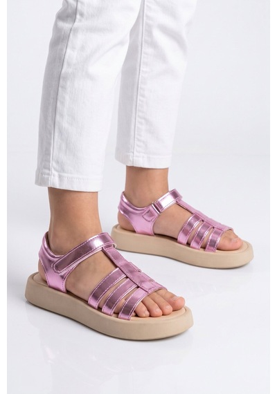 Cool Lila Cırt Bantlı Yumuşak Rahat Tabanlı Kız Çocuk Sandalet Queen F