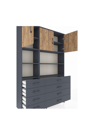 Arges Dolap 8 Raflı 8 Çekmeceli 3 Kapaklı 132x30x195 Antrasit-çam/antrasit Atlas Çam/antrasıt Arges Dolap 8 Raflı 8 Çekmeceli 3 Kapaklı 132x30x195 Antrasit-çam/antrasit Atlas Çam/antrasıt