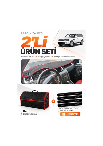 E-biz Land Rover Range Rover Sport 2005-2013 Uyumlu Torpido + Deri Çanta - Siyah-kırmızı - Lr004