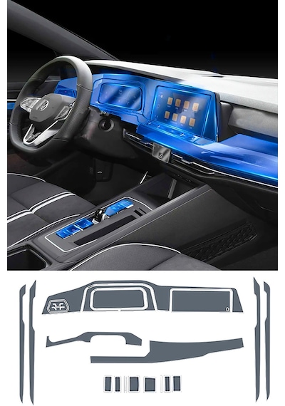 Novstrap Vw Golf 8 İle Uyumlu Trim Ve Ekran Koruyucu Film 18 Parça Şeffaf Araç İçi Ppf Kaplama Seti
