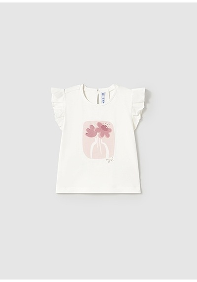 Mayoral Kız Bebek Kolları Fırfırlı Tişört 1042 Krem-pembe