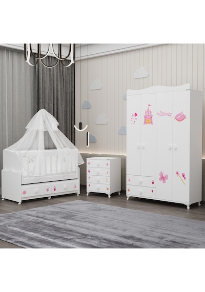 Elegant Yıldız 4 Bebek Odası Takımı Yatak Uykuseti - Prenses Beyaz