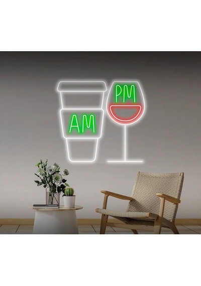Coffee Wine Am Pm Neon Tabela Yeşil