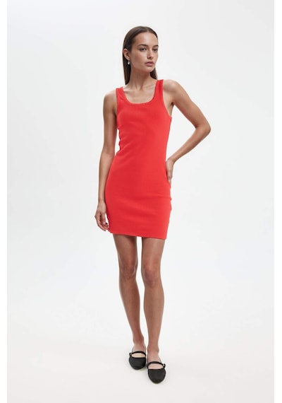 Defacto - Coool Bodycon Vücudu Saran Basıc Fitilli Kaşkorse Mini Kırmızı Elbise A0732AX23SM Kırmızı