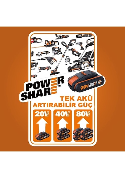 Worx Wa3601 20Volt 2.0Ah. Powershare Li-İon Akü ve Akü Şarj Cihaz