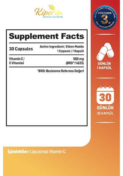 Lipozomal C Vitamini 500mg Lipozomal Kaplama İle Çok Yüksek Biyoaktif Akıllı Gıda Takviyesi 30 Kapsül