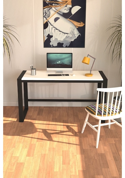 Marsilya Çalışma Masası Bilgisayar Masası Ofis Masası 122x55 Beyaz Siyah  -  Beyaz