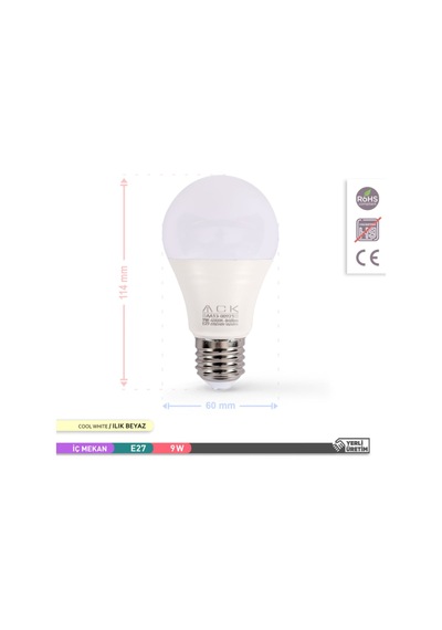 Ack 9w 3'lü Paket A60 Led Ampul 4000k Ilık Beyaz 840lm E27 Günışığı