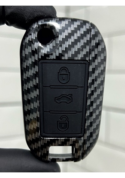 Citroen Berlingo C-elysee C3 C4 Cactus Jumpy Uyumlu Karbon Anahtar Kılıfı Siyah