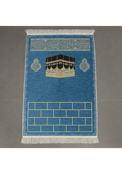 Tesbihane Kişiye Özel Nakış İşlemeli Dini Motifli Saçaklı Mavi Renk Hediyelik Seccade