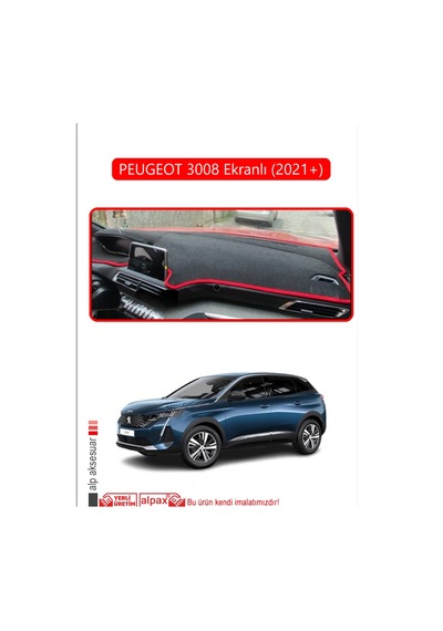 Peugeot 3008 Ekranlı 2021+ Torpido Koruma Halısı Kırmızı Kenar